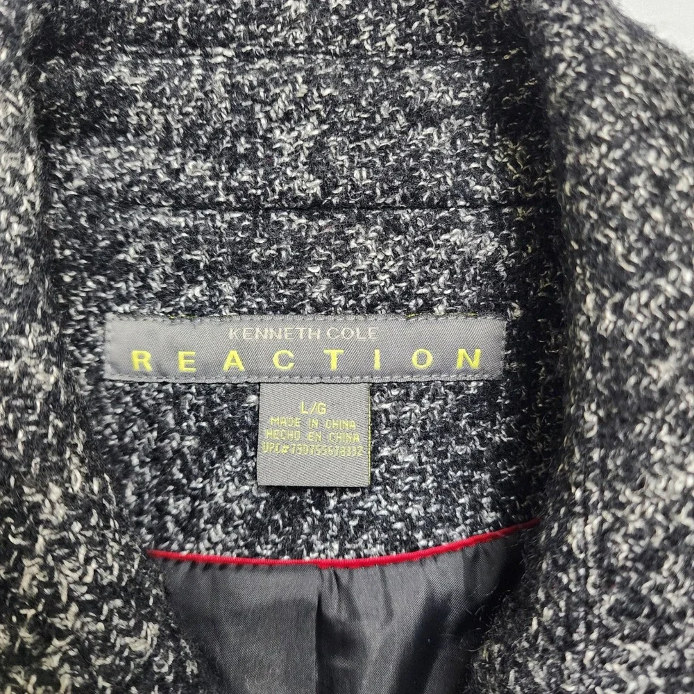 Kenneth Cole Reaction Womens Tweed Wool Blend Pea Coat Jacket Large‎ Black White